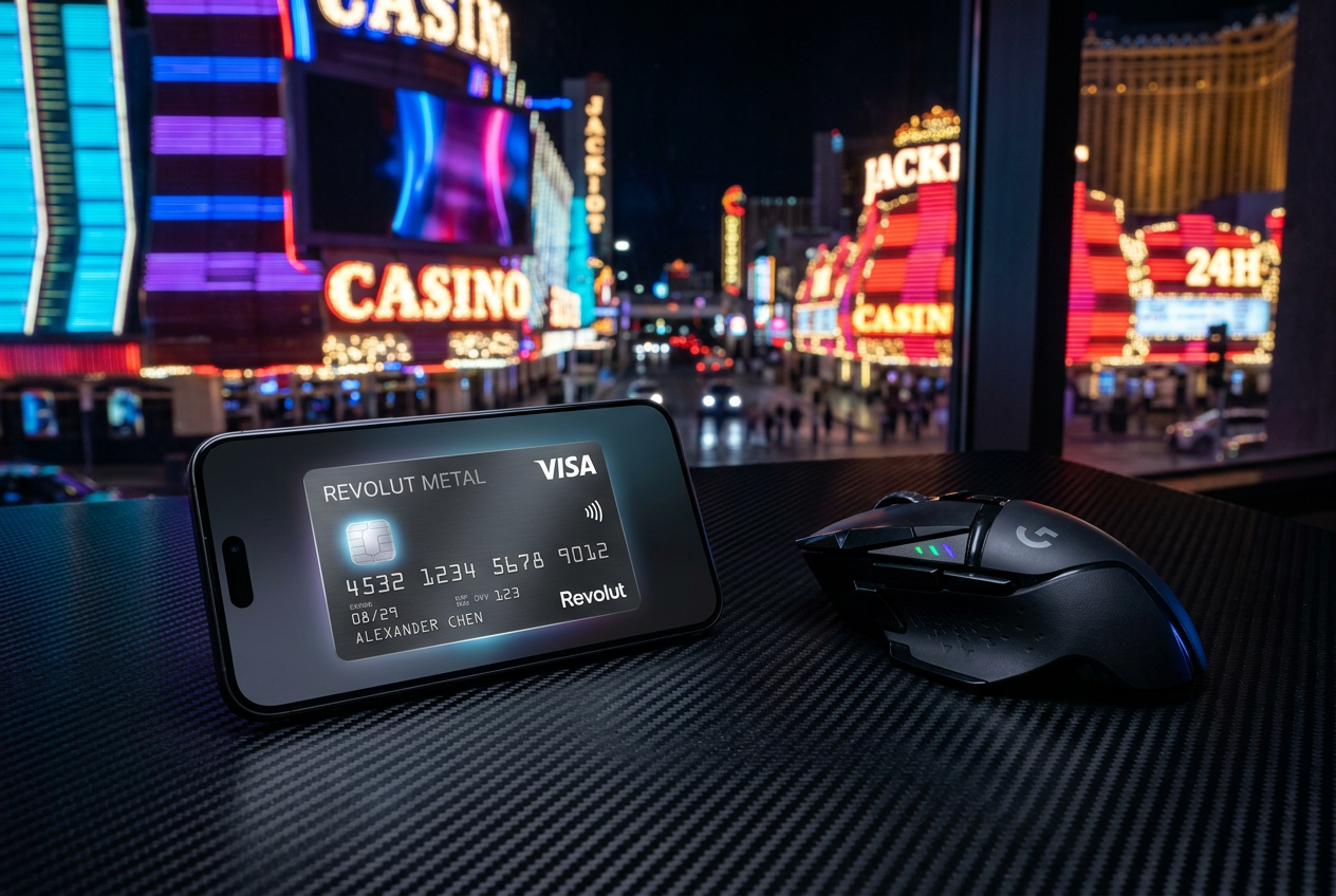 Smartphone showing a Revolut virtual card for secure casino deposits