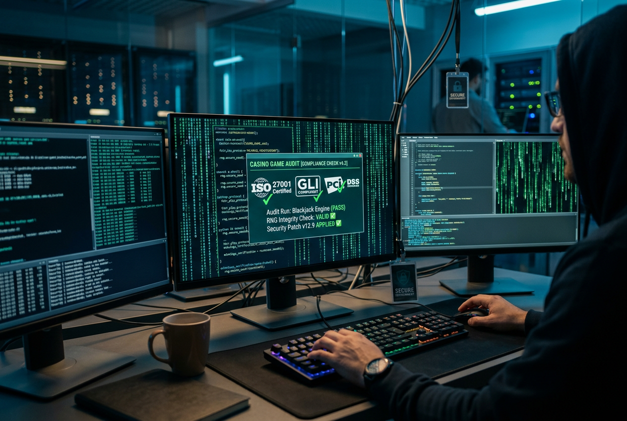 Digital visualization of a professional RNG software audit with code verification